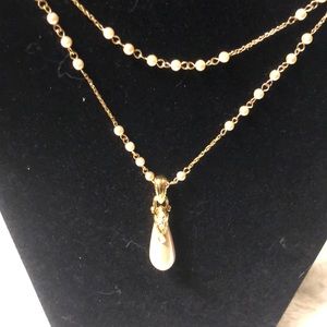 Nolan Miller Pearl and gold accent w drop pendant
